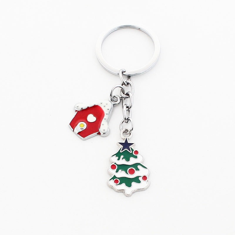Wholesale Christmas Santa Claus Christmas Hat Drop Oil Zinc Alloy Keychain